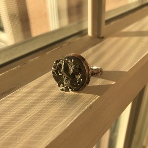Peruvian pyrite stone ring set in 925 sterling silver boutique boho druzy geode